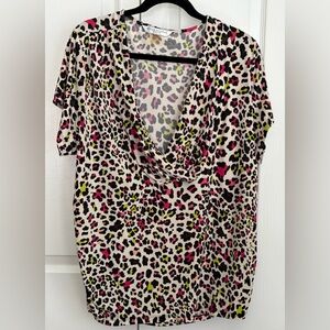 PETER NYGARD VWOMENS TOP, BLACK & PINK LEOPARD PRINT, size 2x